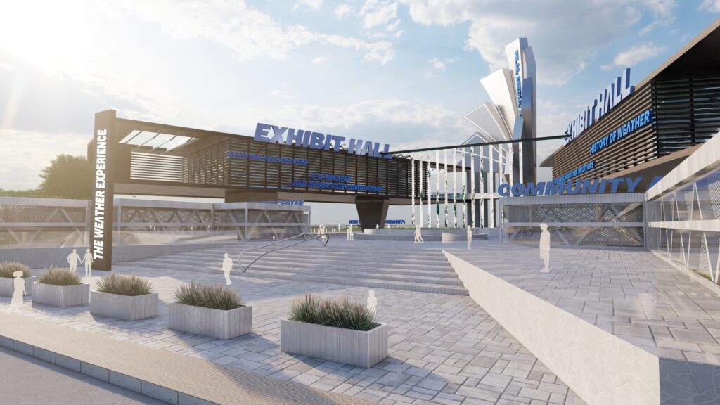Outdoor plaza at the Weather Experience
